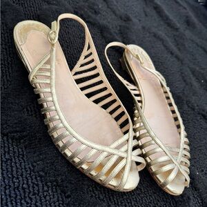 Christian Louboutin Metallic Gold Slingback Flat Sadals